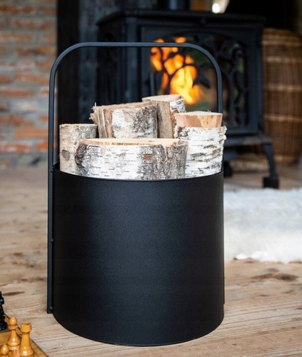 Stojak na drewno kominkowe Metal Drewno kominkowe Wiadro czarny Kosz na drewno opałowe Kosz na ognisko LOFT - Zdjęcie 11 z 17