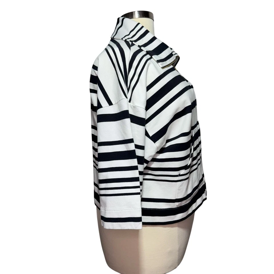 Ruby Rd Women’s XL Striped Zip-Up Jacket Black White Cotton Blend 3/4 Sleeve - Image 2 of 4