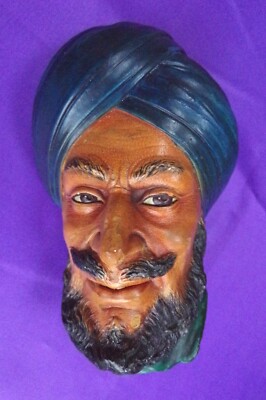 BOSSONS SIKH BLAU TURBAN KREIDEGESCHIRR KOPF VINTAGE WANDBEHANG