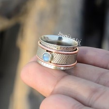 Natural Moonstone Gemstone 925 Sterling Silver Ring Fidget Spinner Jewellery