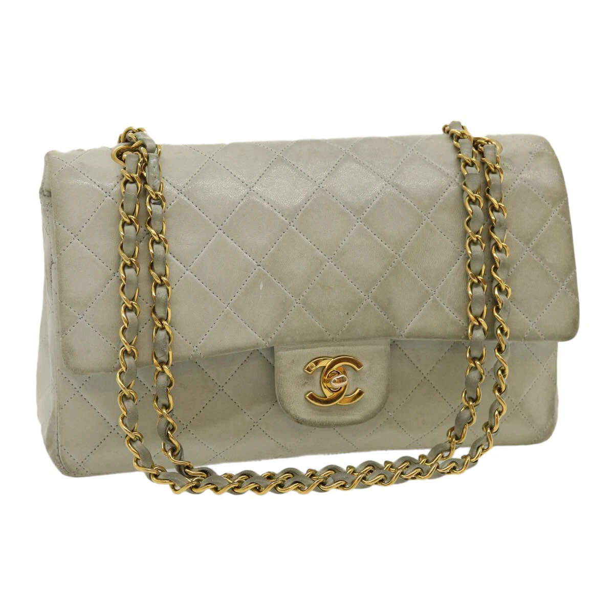 CHANEL Classic Matelasse 25 Double Chain Flap Shoulder Bag Lamb Skin Auth  29961A