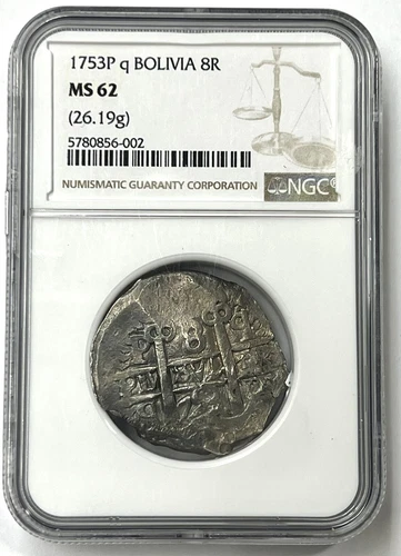 1753 Bolivia Philip V Silver Cob 8 Reales NGC MS62 NGC 1/0 Finest Known 