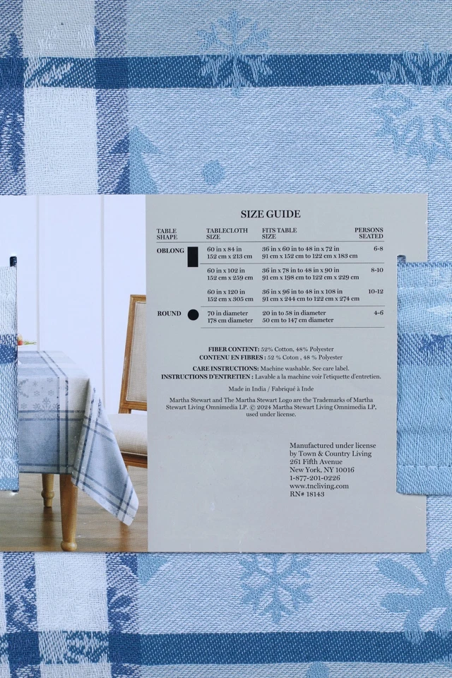 Christmas Fabric Tablecloth Blue Plaid Snowflakes Cotton Blend 60x120 Martha Ste - Image 4 of 4