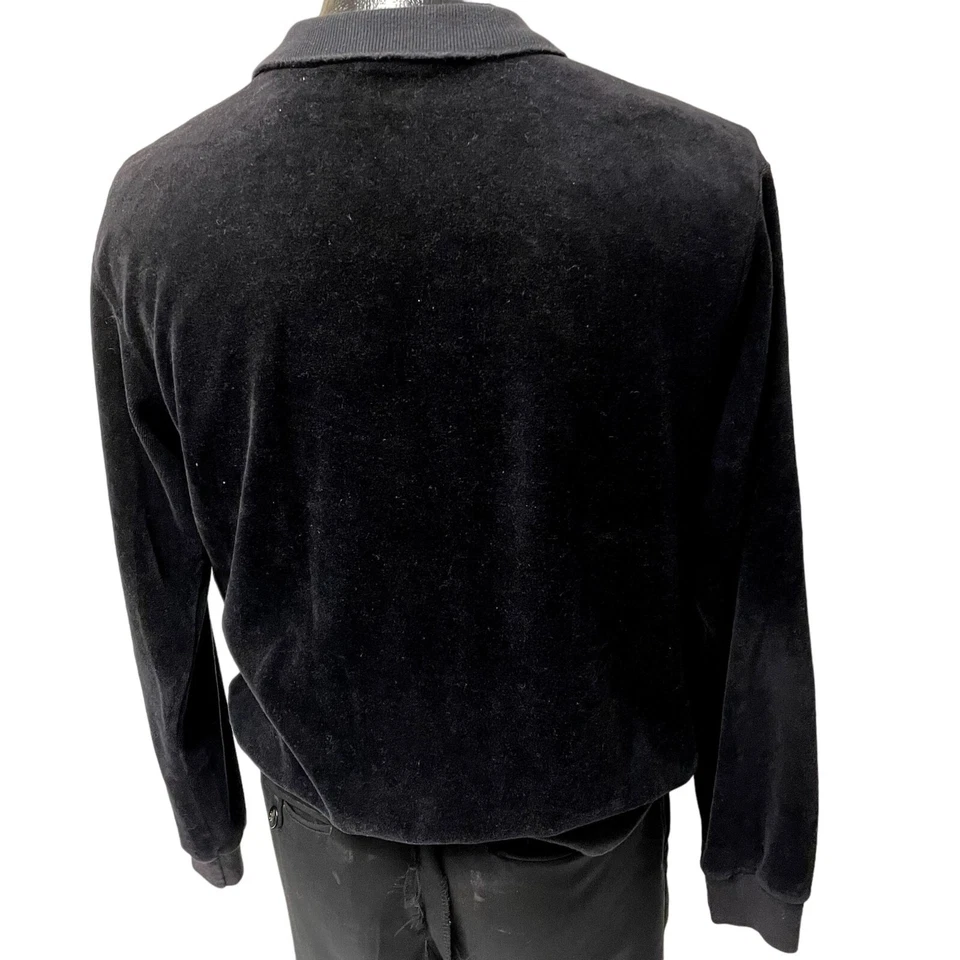De Colección Años 70 Club Hampton Negro VELOUR MoD Manga Larga TERCIOPELO Polo DISCO Camisa EE. UU. L Foto 3 de 4