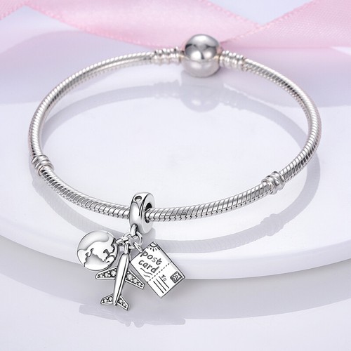 2025 Airplane Luggage Camera Charms CZ For Beacelets Necklace 925 Silver Plated - Picture 152 of 182