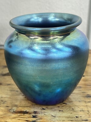 Antique STEUBEN AURENE Radiant Blue Art Glass Cabinet Floral Vase