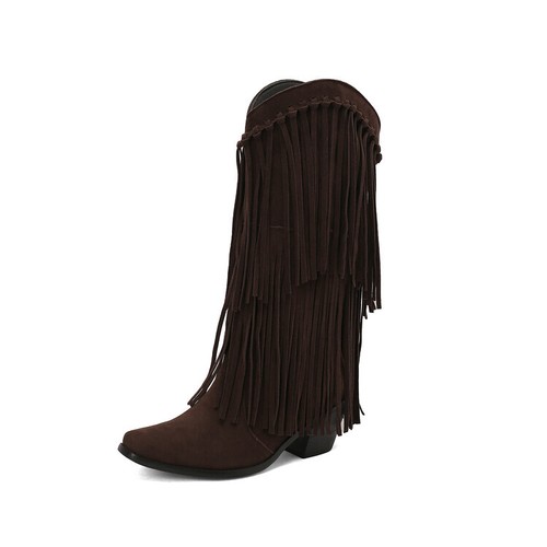 Womens Knee High Boots Mid Chunky Block Heels Tassels Western Riding Boot Autumn - Imagen 27 de 29