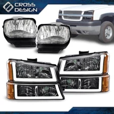 FIT FOR 2003-2006 SILVERADO CHROME HOUSING LED DRL HEADLIGHTS LAMP & FOG LIGHTS