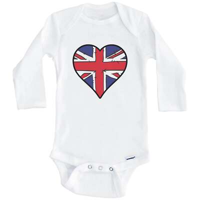 British Flag Heart Baby Bodysuit - United Kingdom Themed Onesie For Infants