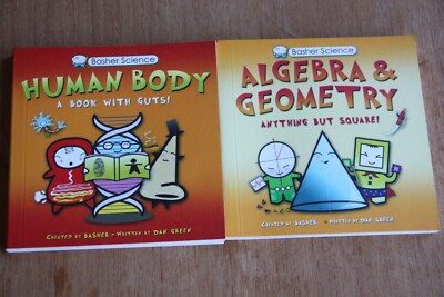 2x Basher Science Kinder Lernbücher: Menschlicher Körper, Algebra & Geometrie