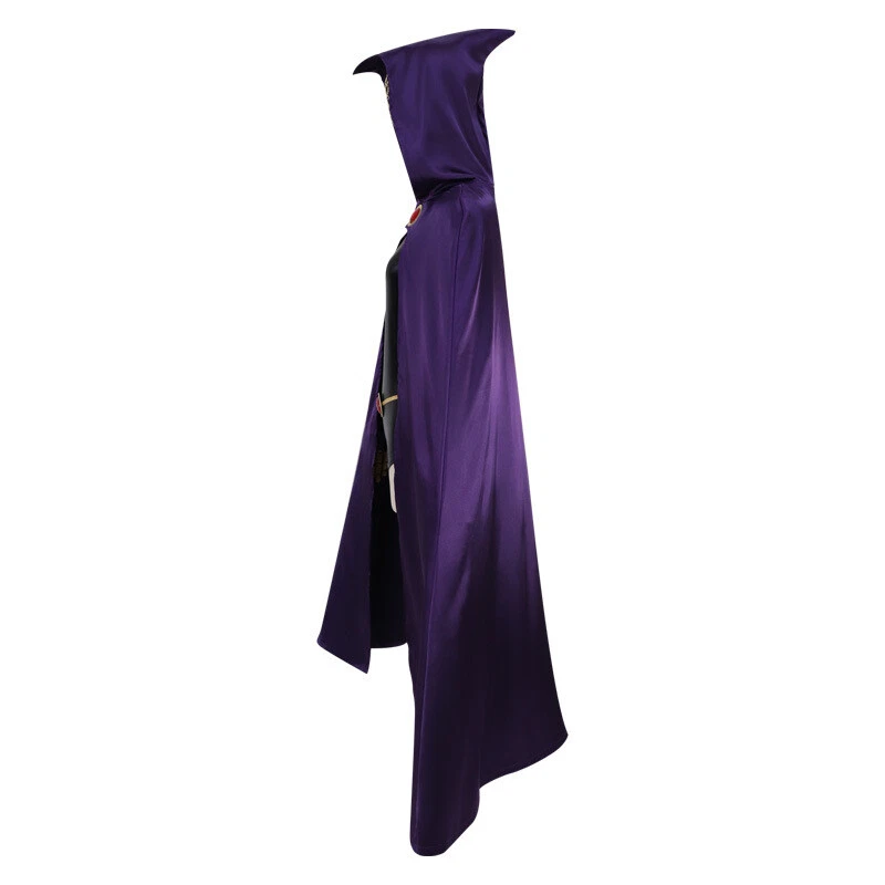 Super Hero Raven Cosplay Costume Women Bodysuit Purple Hooded Cloak Teen Titans - Image 3 of 4