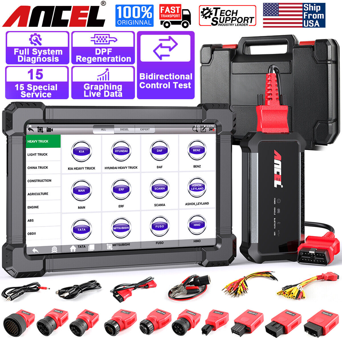 ANCEL X7HD Heavy Duty Truck Diagnostic Scanner DPF Regen Tool OBD2 Code Reader
