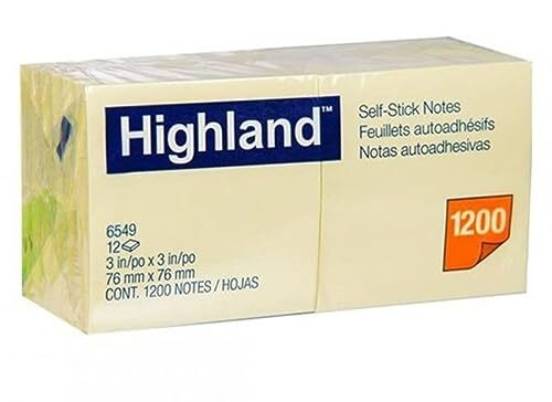 24-Pack Of Highland 6549 Yellow Sticky Notes – 3x3 Inch Self-Stick Pads, 100 Sheets Each