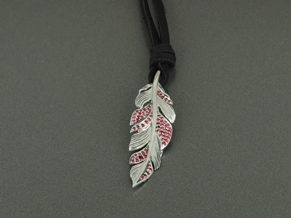 Sterling Silver Pendant Feather Red Sapphires - Image 3 of 3