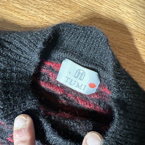 Tumi Sweater Women’s Large Black Red Fair Isle Alpaca Crew Neck Pullover Retro - Picture 5 of 6