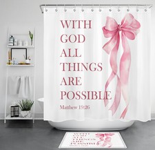 Scripture Bible Verse Cute Pink Bow Shower Curtain Set for Bathroom Decor