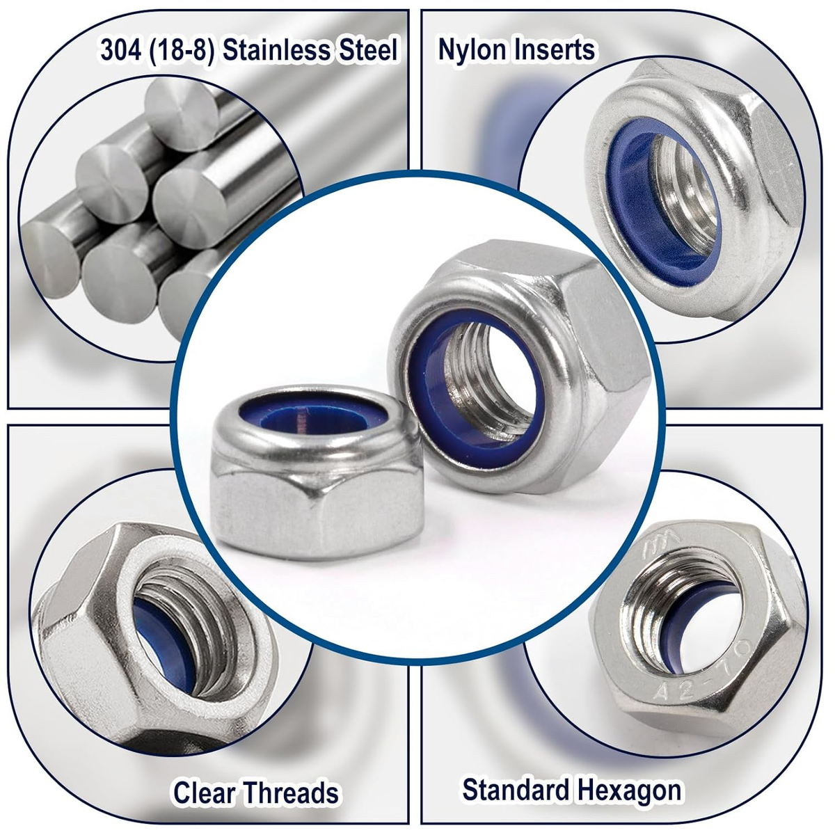 Nylon Insert Locknuts Assortment Kit (310 Pcs),M3 M4 M5 M6 M8