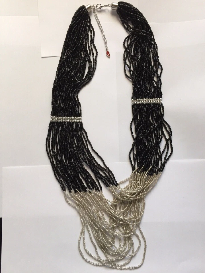 JEWELS DAVID SIGAL - COLLANA MULTIFILO PERLINE COLORE NERO E ARGENTO - FASHION - Immagine 3 di 4