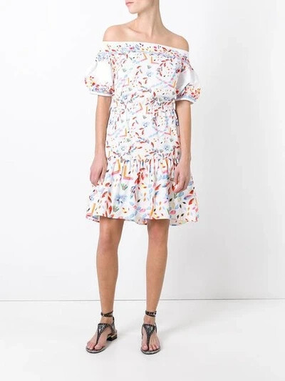 peter pilotto off the shoulder dress Peter Pilotto Floral Off-the-shoulder Cotton-blend Dress White Multi 8