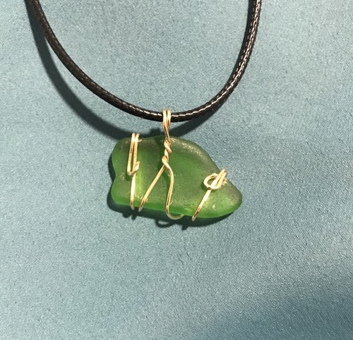 Sea Glass Necklace Handmade Frosted Green Sea Glass Pendant - Picture 2 of 5