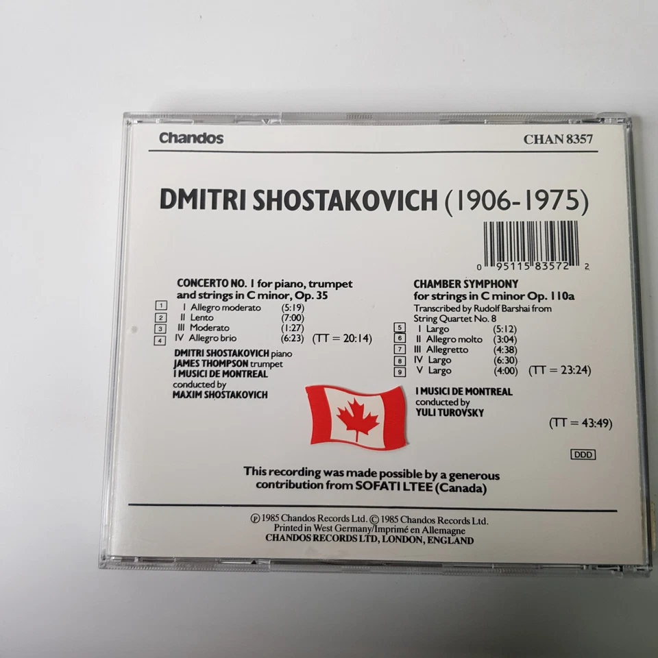 Shostakovich Maxim Turovsky Thompson Concerto 1 Chamber Symphony Classical CD - Image 2 of 4