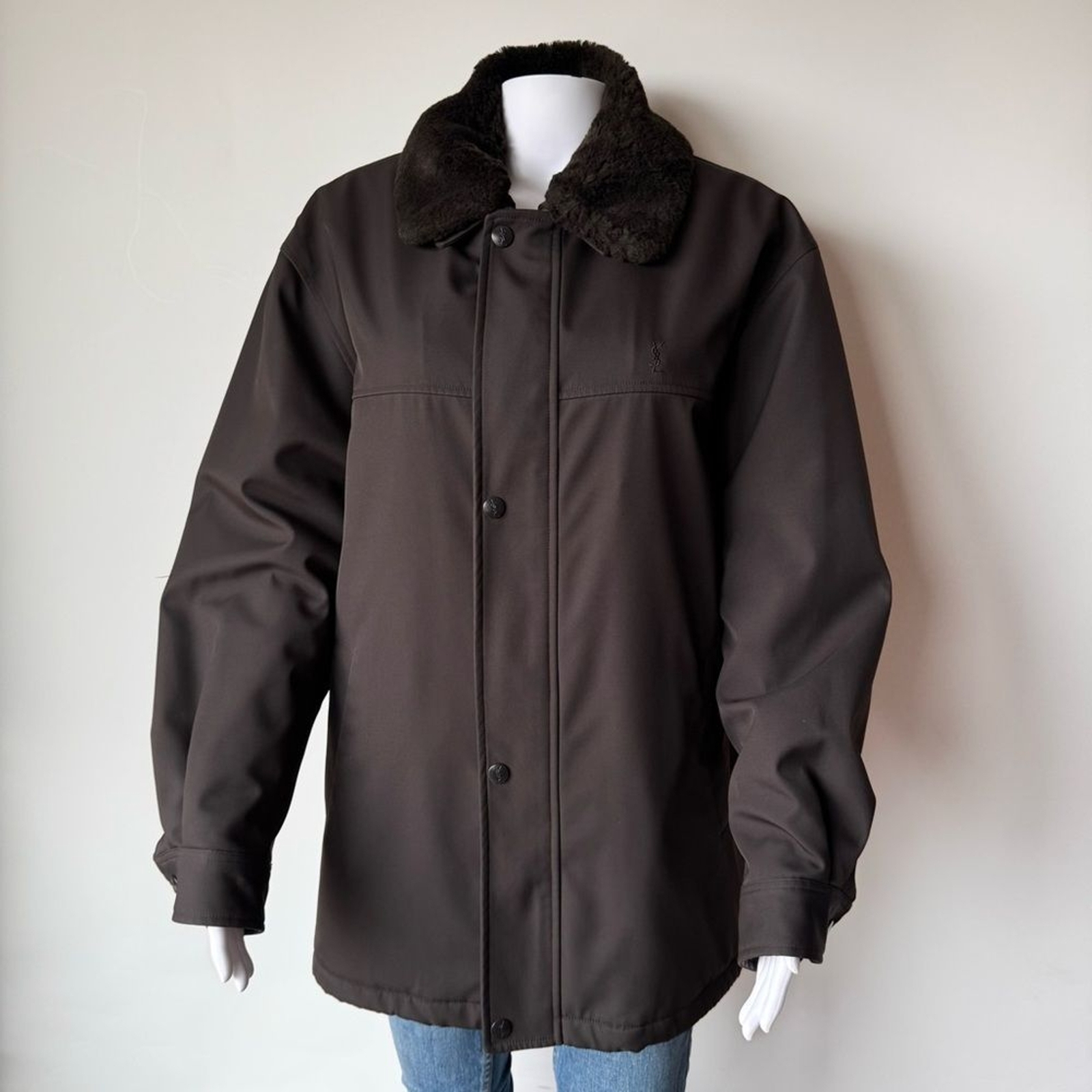 Giacca parka YVES SAINT LAURENT YSL logo PELLICCIA BORDATO RASO CAPPOTTO