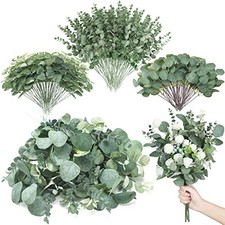  Pcs 3 Kinds Mixed Eucalyptus Leaves Stems Bulk Artificial Silver 600 Green