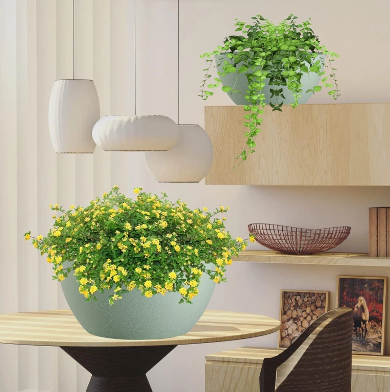 Paquete de 2 macetas colgantes grandes de 13 pulgadas con orificio de drenaje y cadena colgante verde Foto 2 de 4