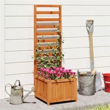 2-in-1 Wooden Raised Garden Bed with Trellis, Efficient Drainage System for Clim
