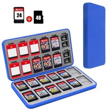 Switch Game Case Holder 24 Card Slots 48 Micro SD Hard Shell Blue