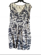 LOFT Navy and White Abstract Print Cap Sleeve Dress