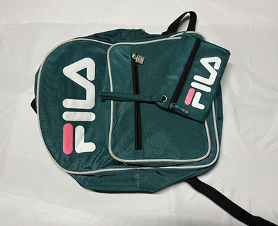 FILA Green Kids Backpack with Matching Pouch, Polyester, Zip, Adjustable Strap
