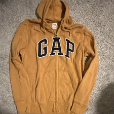 Gap Men's M Brown Fleece Full Zip Hoodie Sweatshirt Logo Pockets Hooded