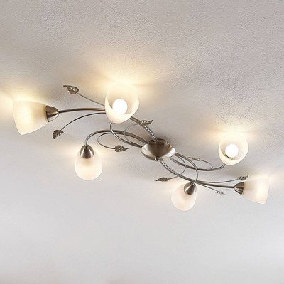 Lindby Deckenlampe Florentiner Stil, Glas Metall, Deckenleuchte 6x E14 max. 8W,