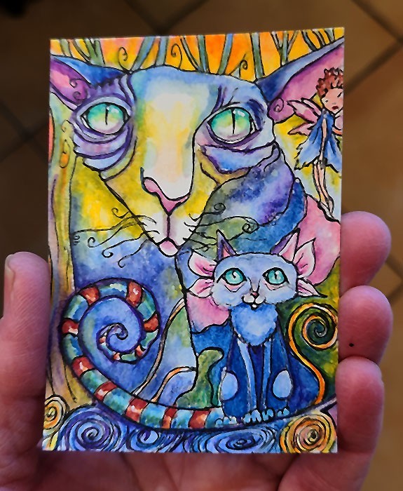 ACEO Original Painting OOAK - Cats In Fairy Land - Cat - Bartshe
