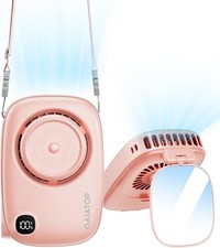Mini Neck Fan, Rechargeable LED Power Display 3 Speed 360 Rotate Lash Pink