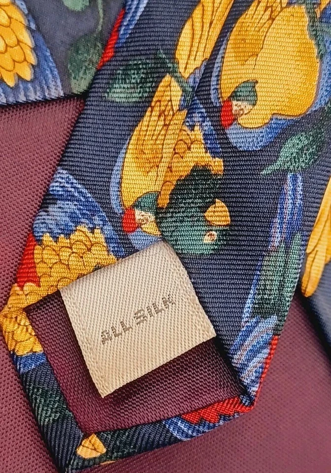 Corbata vintage Van Heusen 417 4" de ancho 58" de largo todas las aves de seda loros azul tropical Foto 4 de 4