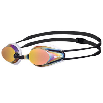 Arena Tracks Mirror Unisex Erwachsene Rennen Schwimmbrille, WEISS/ROTKUPFER/SCHWARZ 