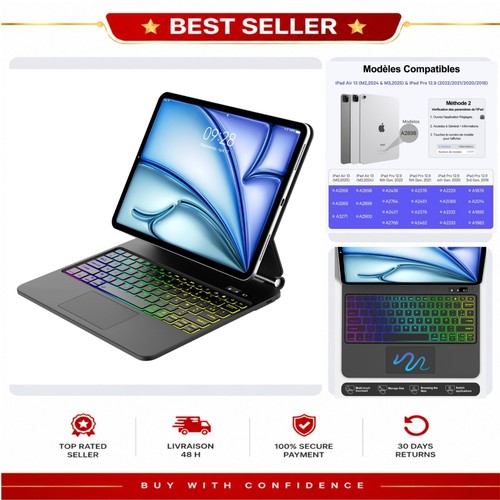 Clavier iPad Air 13 et iPad Pro 12.9 AZERTY Bluetooth rétroéclairé 1