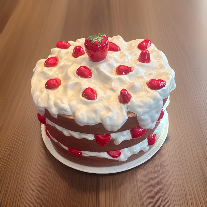 Vintage Handmade Artificial Strawberry Shortcake Display Cake Decorative Prop