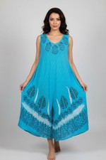 Blue Dress with Shimmery Strips and Leaves One Size