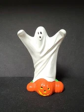 Vintage Ceramic Byron Mold Halloween Ghost 6" Pumpkin Trio Matte Finish - RARE