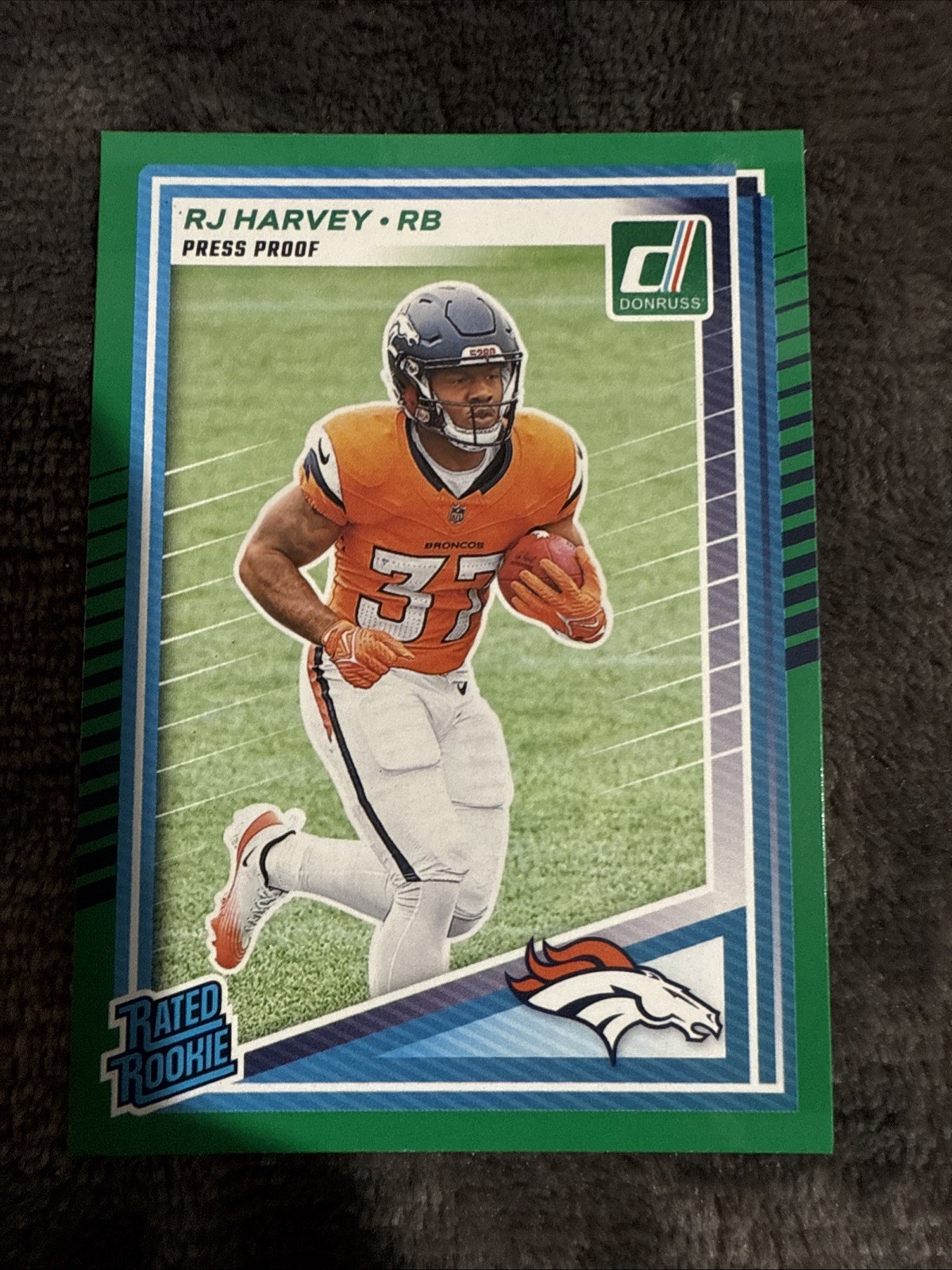 2025 Panini Donruss - RJ Harvey #312 Press Proof Green Rated Rookie (RC)