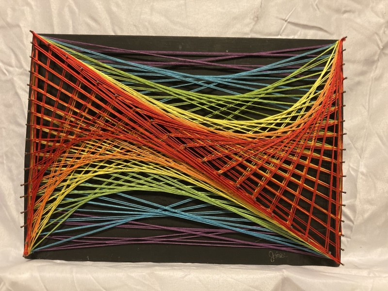 abstract rainbow string art  15.5" x 11"