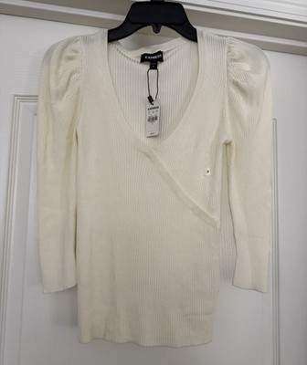 Express Women s V-Neck Puff Sleeve Ivory Blouse Size Small NWT