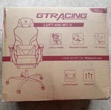 GTRACING LUFT-400 Mesh & Faux Leather Gaming Chair with Footrest, Black/White