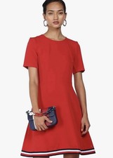 Tommy Hilfiger Red Fit Flare Dress Stripe Hem Short Sleeve Size 6