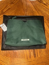 Prada Beauty Cosmetic Pouch Travel Forest Green Clutch Gym Makeup Bag