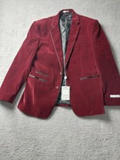 Vinci Philosophy Blazer Mens Large Wine Velvet Lapel 2 Button Sport Coat BS-02