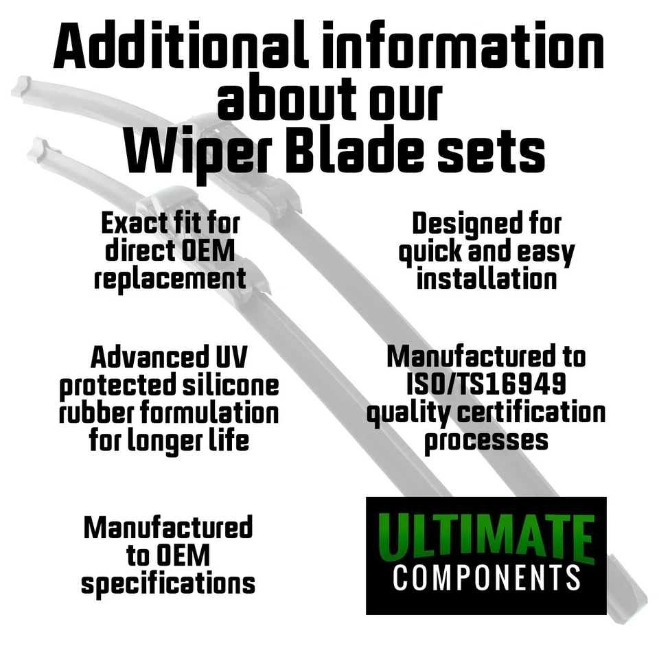 Front Windscreen Aero Wiper Blades Set Fits Chevrolet Volt 2011-2015 Exact Fit - Image 3 of 3